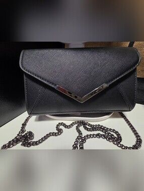 Source Unknown Black Envelope Clutch with Silver V Accent